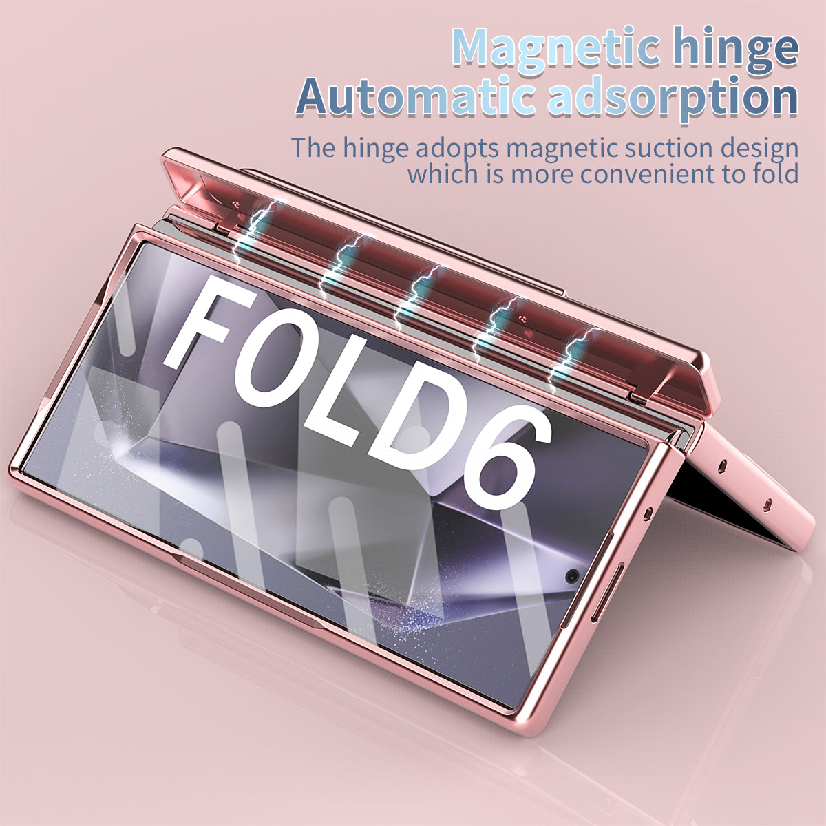 For Samsung Galaxy Z Fold6 5G Had PC Phone Case Kickstand Cover with Pen / Pen Slot - Rose Gold