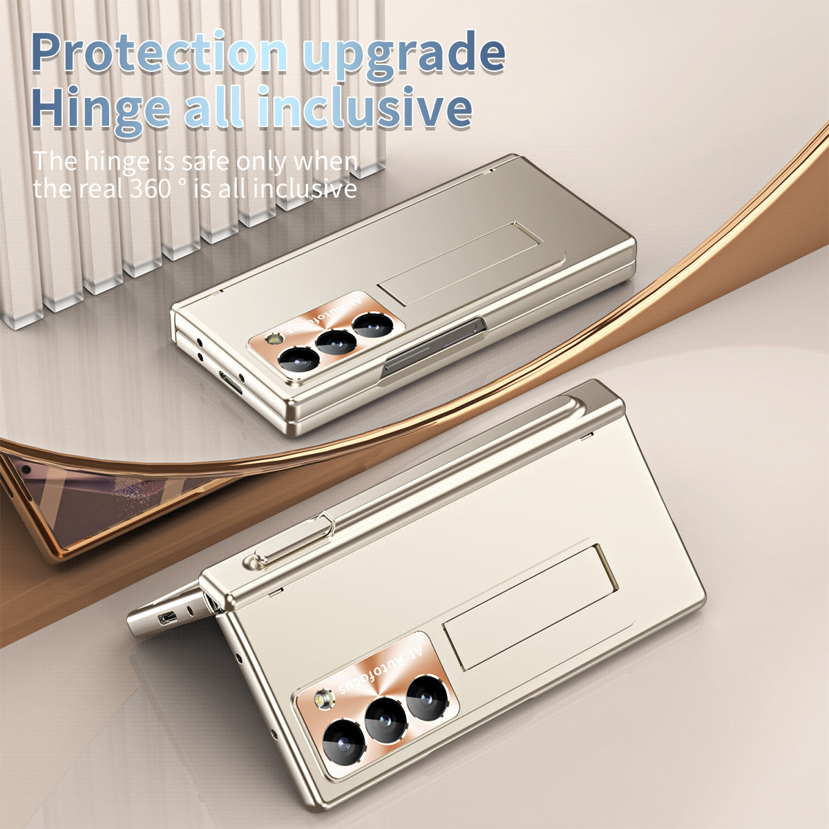 For Samsung Galaxy Z Fold6 5G Had PC Phone Case Kickstand Cover with Pen / Pen Slot - Gold