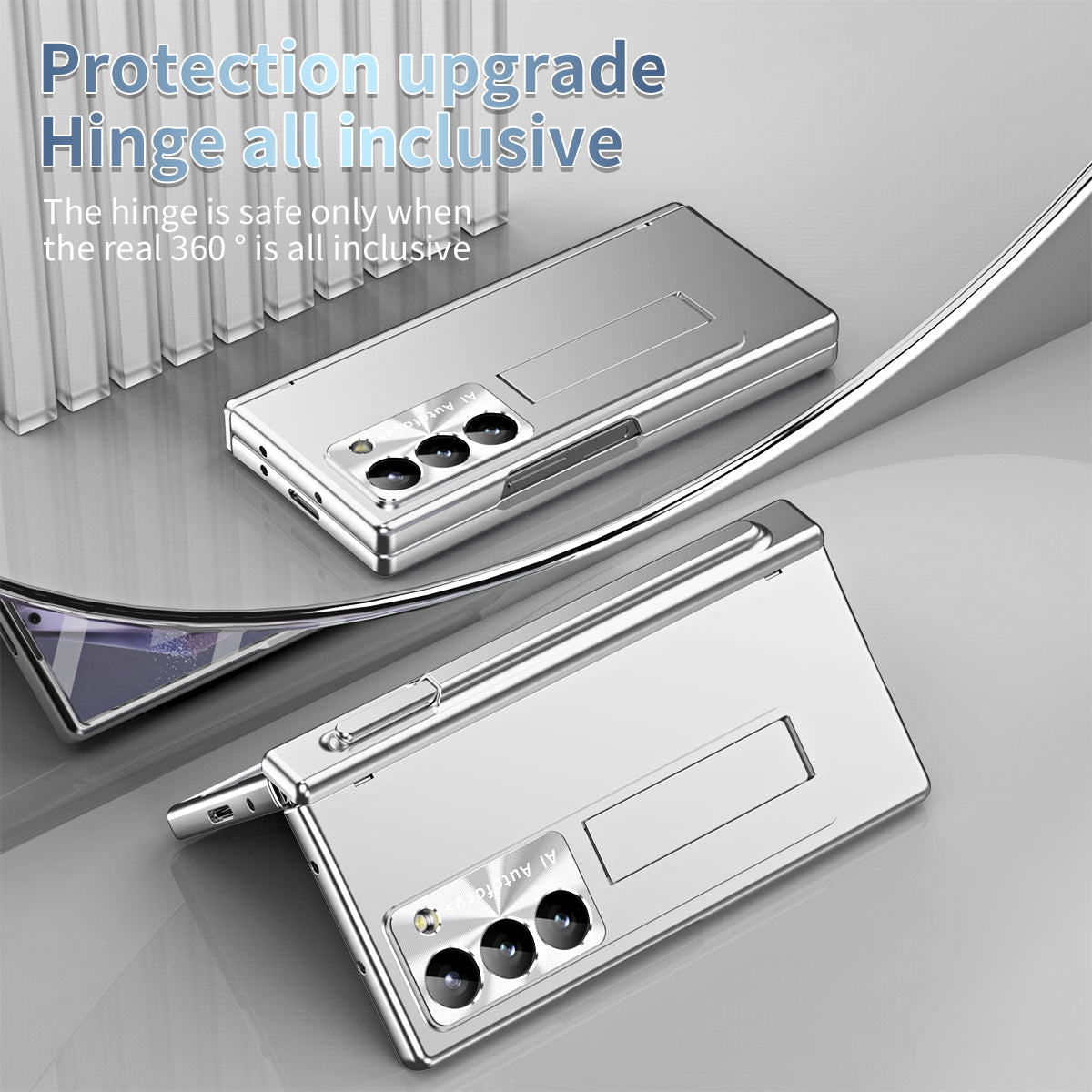 For Samsung Galaxy Z Fold6 5G Had PC Phone Case Kickstand Cover with Pen / Pen Slot - Silver