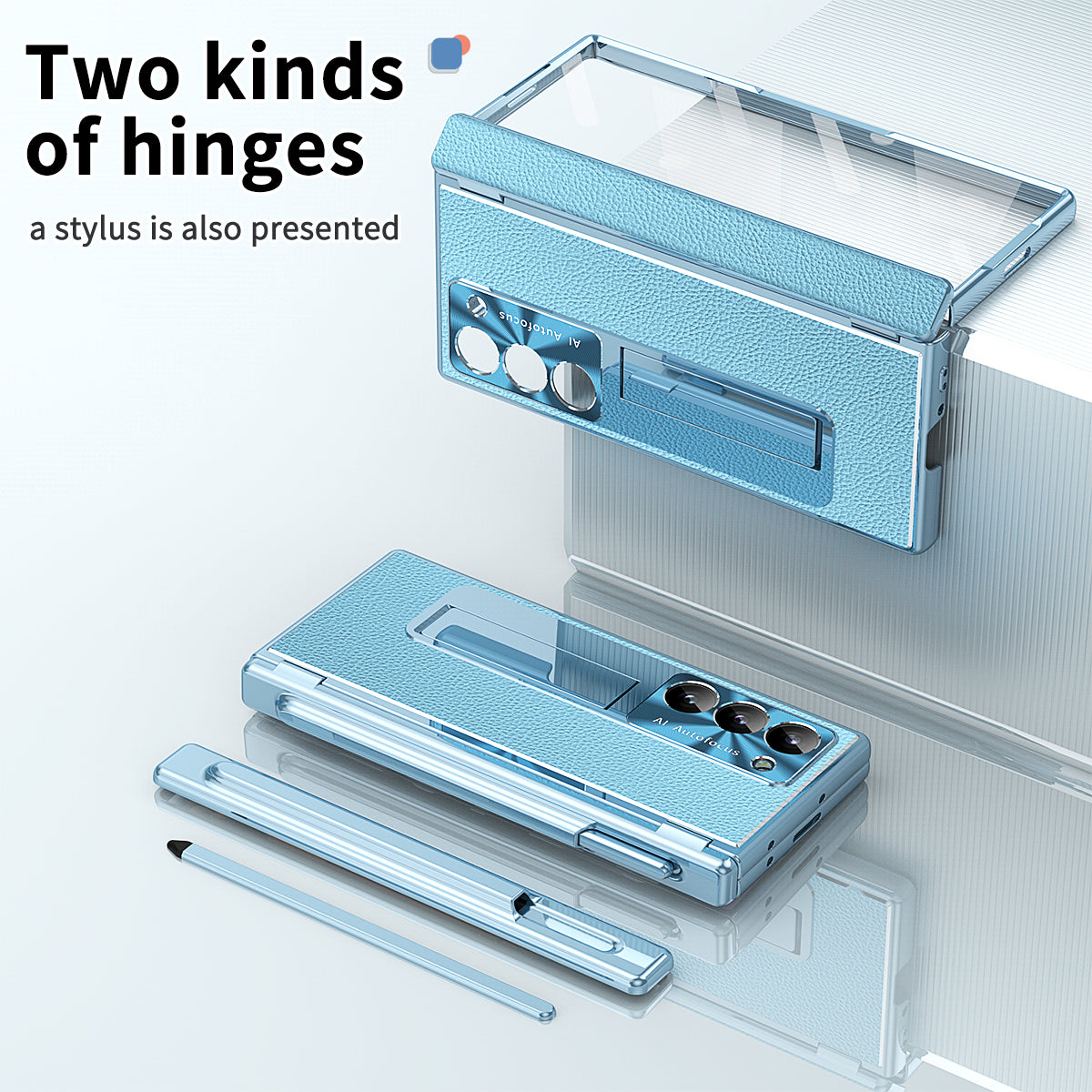 For Samsung Galaxy Z Fold6 5G PU Leather+Aluminum Alloy Kickstand Cover Folding Phone Case with Pen / Pen Slot - Baby Blue