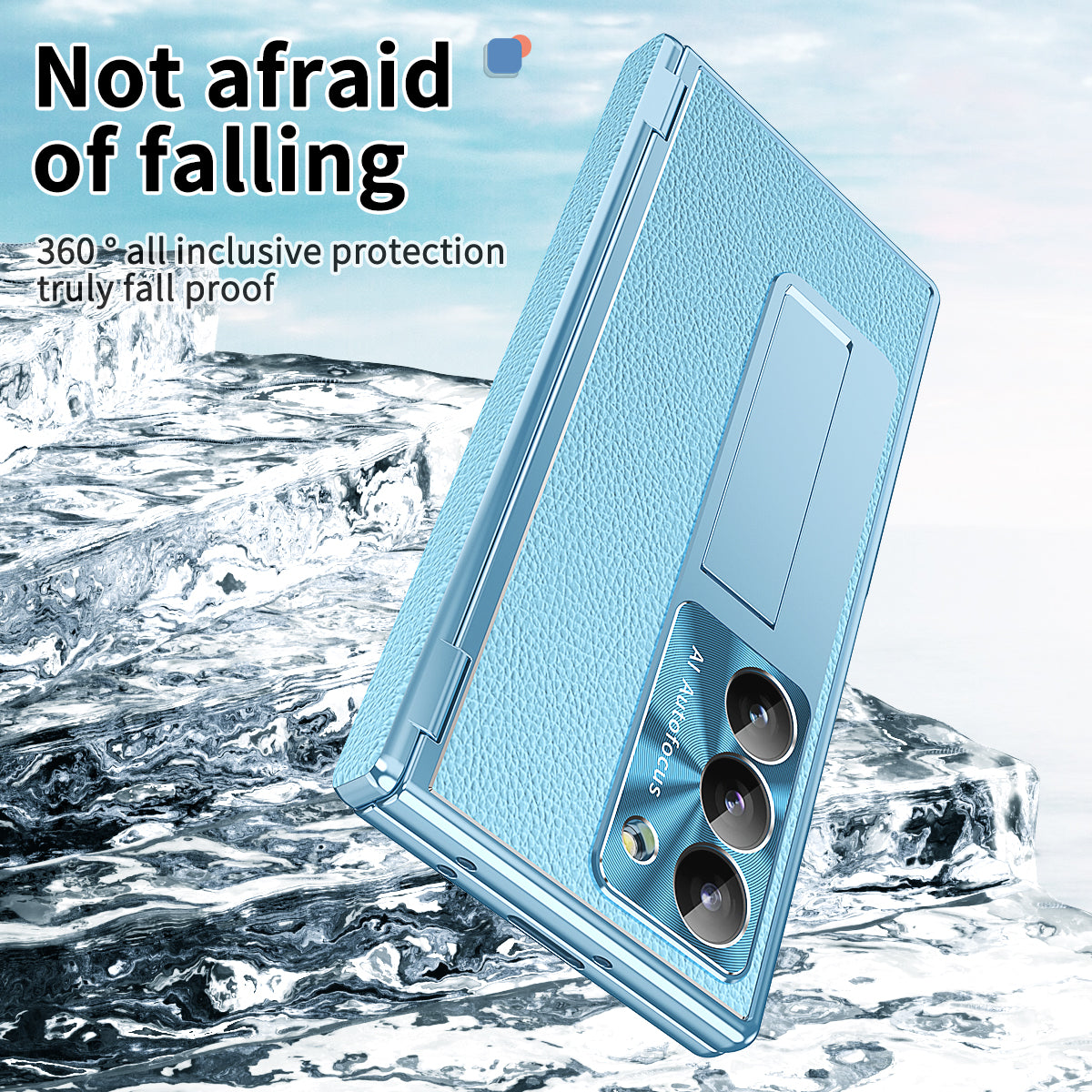 For Samsung Galaxy Z Fold6 5G PU Leather+Aluminum Alloy Kickstand Cover Folding Phone Case with Pen / Pen Slot - Baby Blue