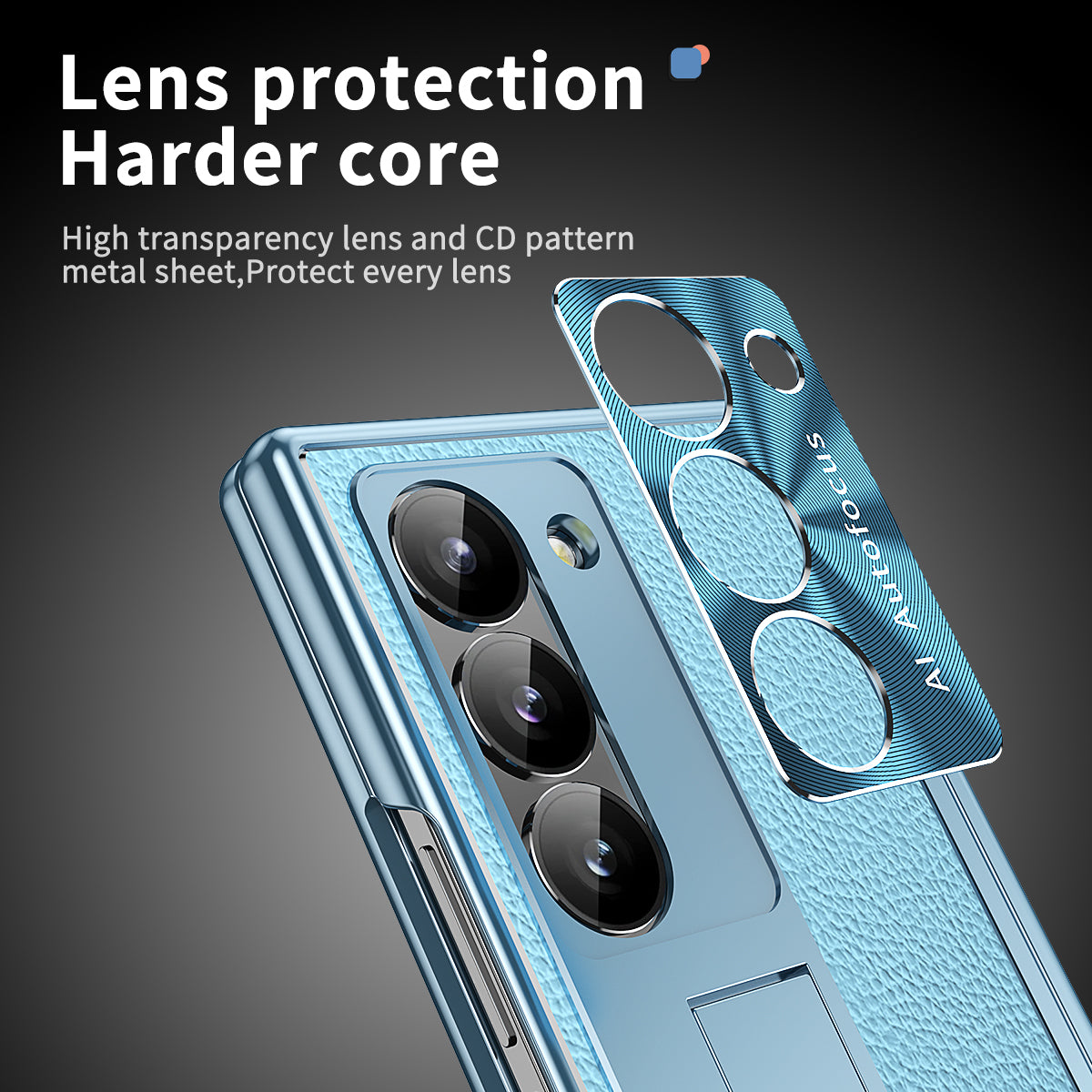 For Samsung Galaxy Z Fold6 5G PU Leather+Aluminum Alloy Kickstand Cover Folding Phone Case with Pen / Pen Slot - Baby Blue