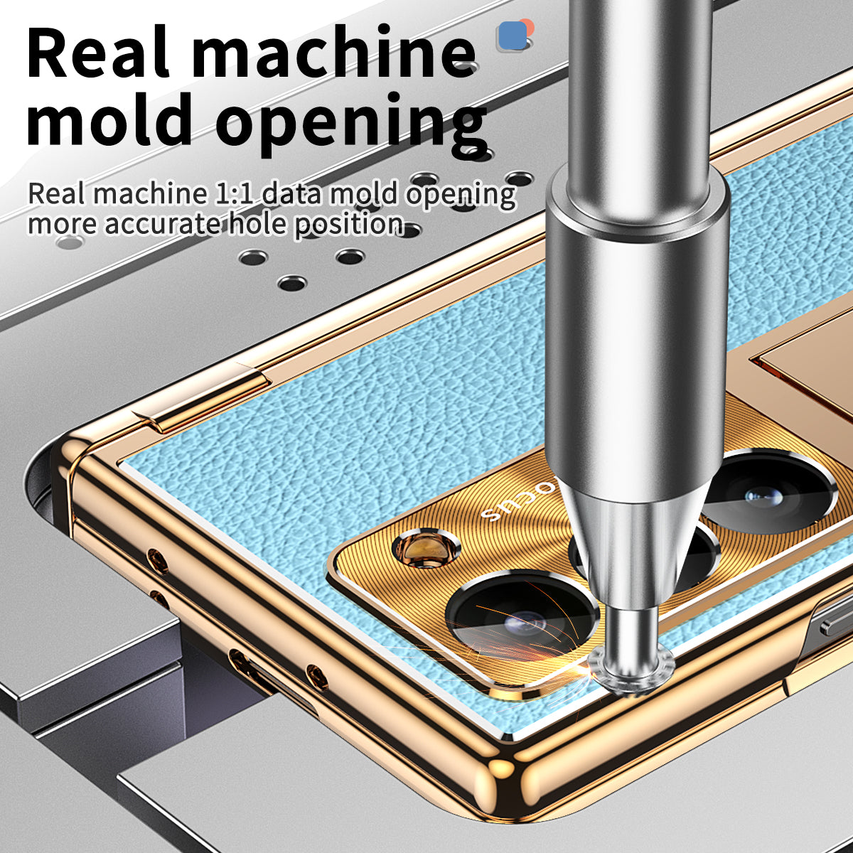 For Samsung Galaxy Z Fold6 5G PU Leather+Aluminum Alloy Kickstand Cover Folding Phone Case with Pen / Pen Slot - Gold+Blue