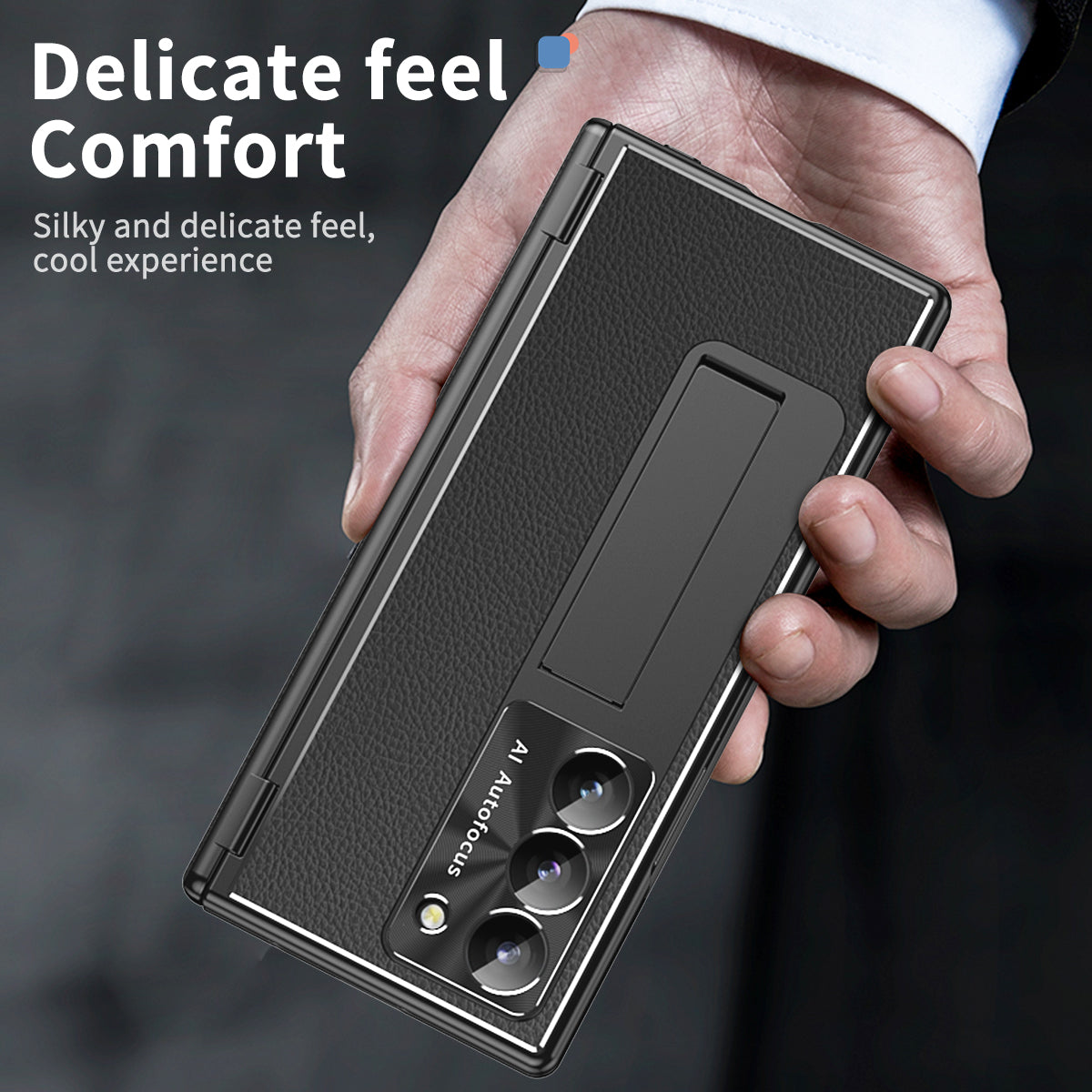 For Samsung Galaxy Z Fold6 5G PU Leather+Aluminum Alloy Kickstand Cover Folding Phone Case with Pen / Pen Slot - Black