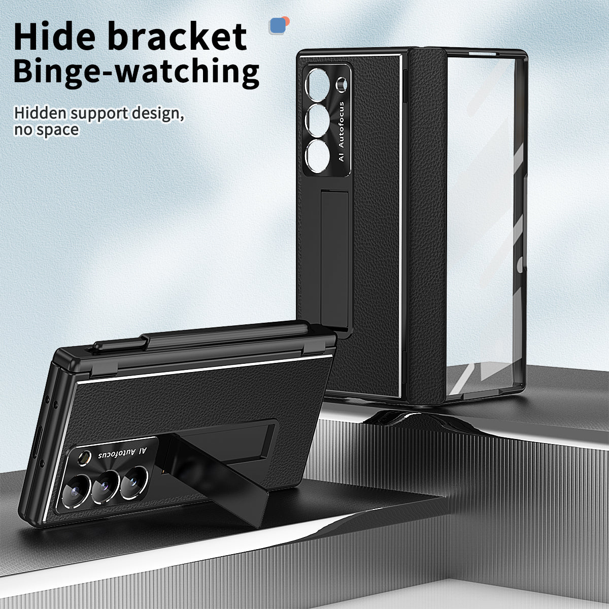 For Samsung Galaxy Z Fold6 5G PU Leather+Aluminum Alloy Kickstand Cover Folding Phone Case with Pen / Pen Slot - Black