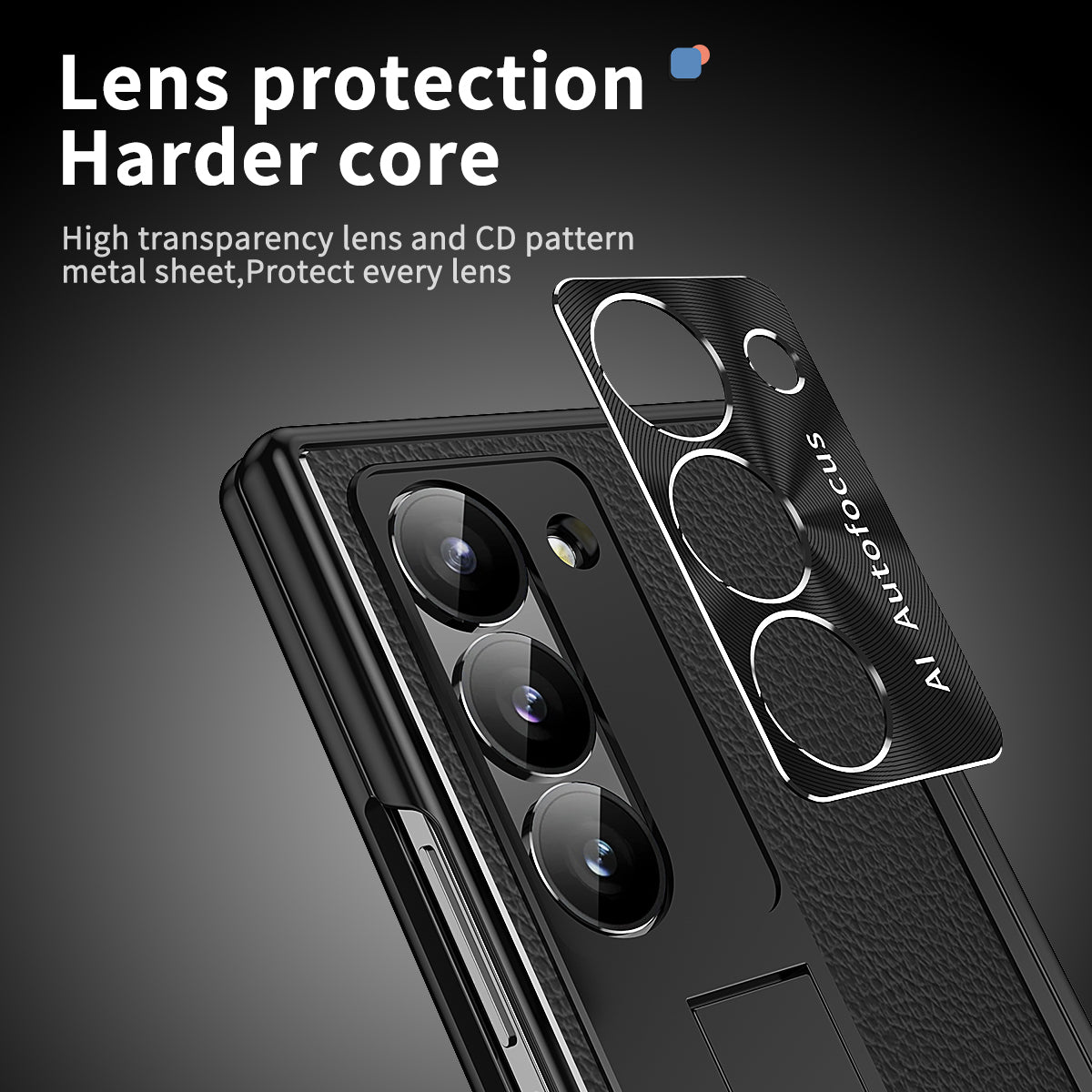 For Samsung Galaxy Z Fold6 5G PU Leather+Aluminum Alloy Kickstand Cover Folding Phone Case with Pen / Pen Slot - Black