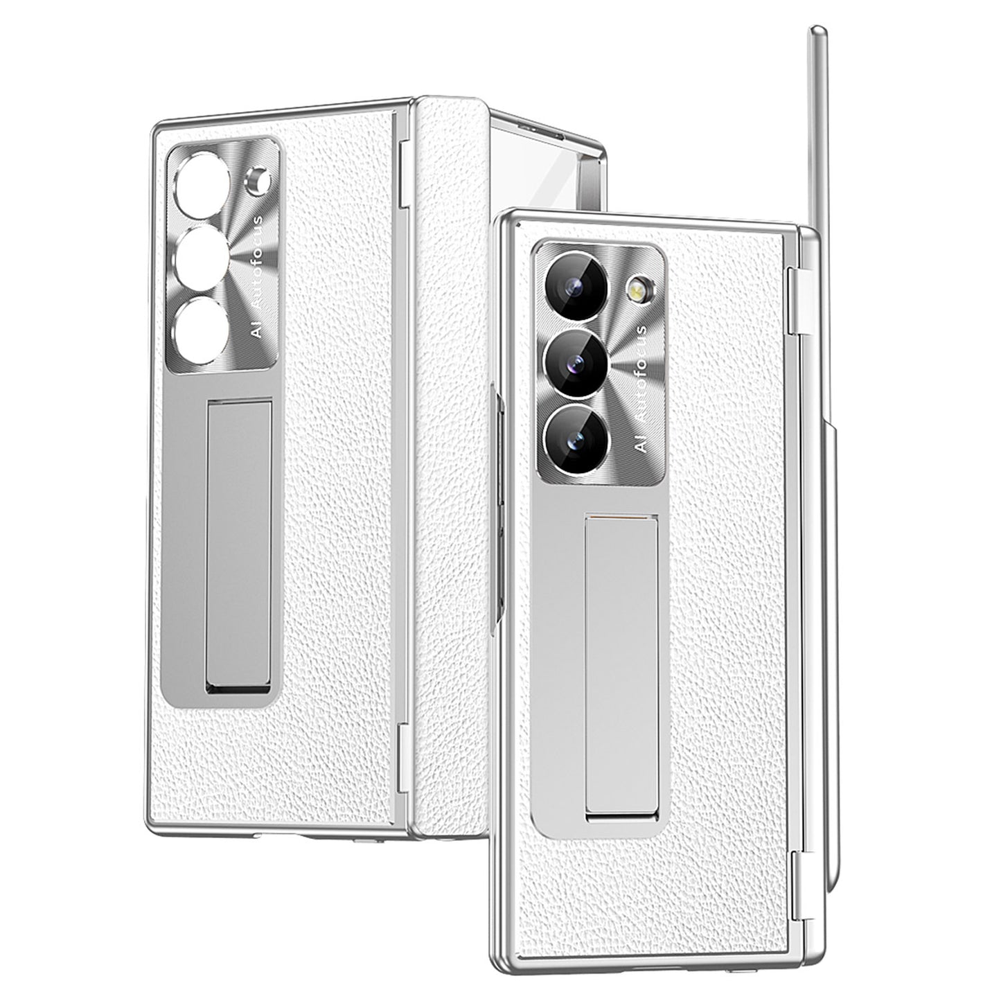 For Samsung Galaxy Z Fold6 5G PU Leather+Aluminum Alloy Kickstand Cover Folding Phone Case with Pen / Pen Slot - Silver