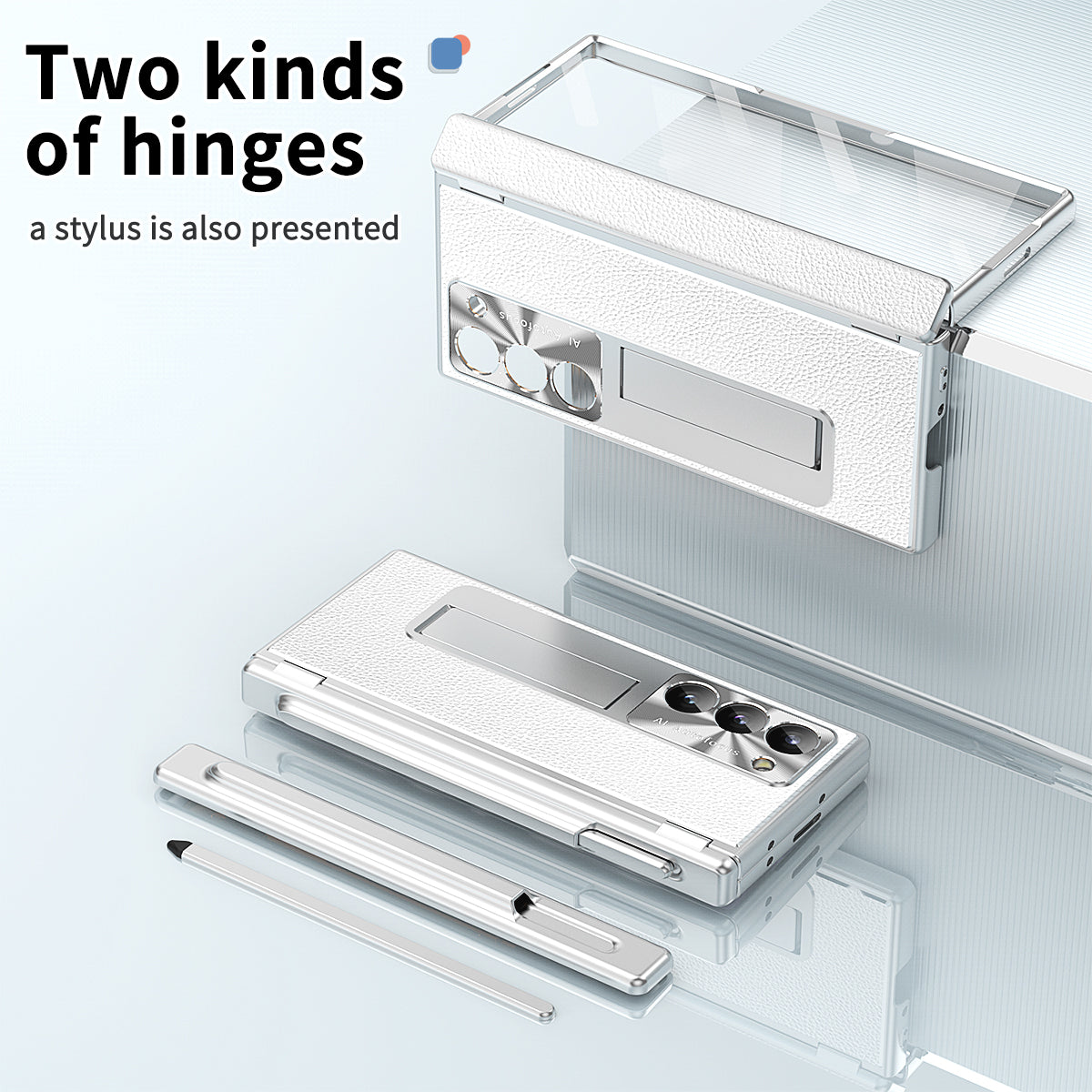 For Samsung Galaxy Z Fold6 5G PU Leather+Aluminum Alloy Kickstand Cover Folding Phone Case with Pen / Pen Slot - Silver
