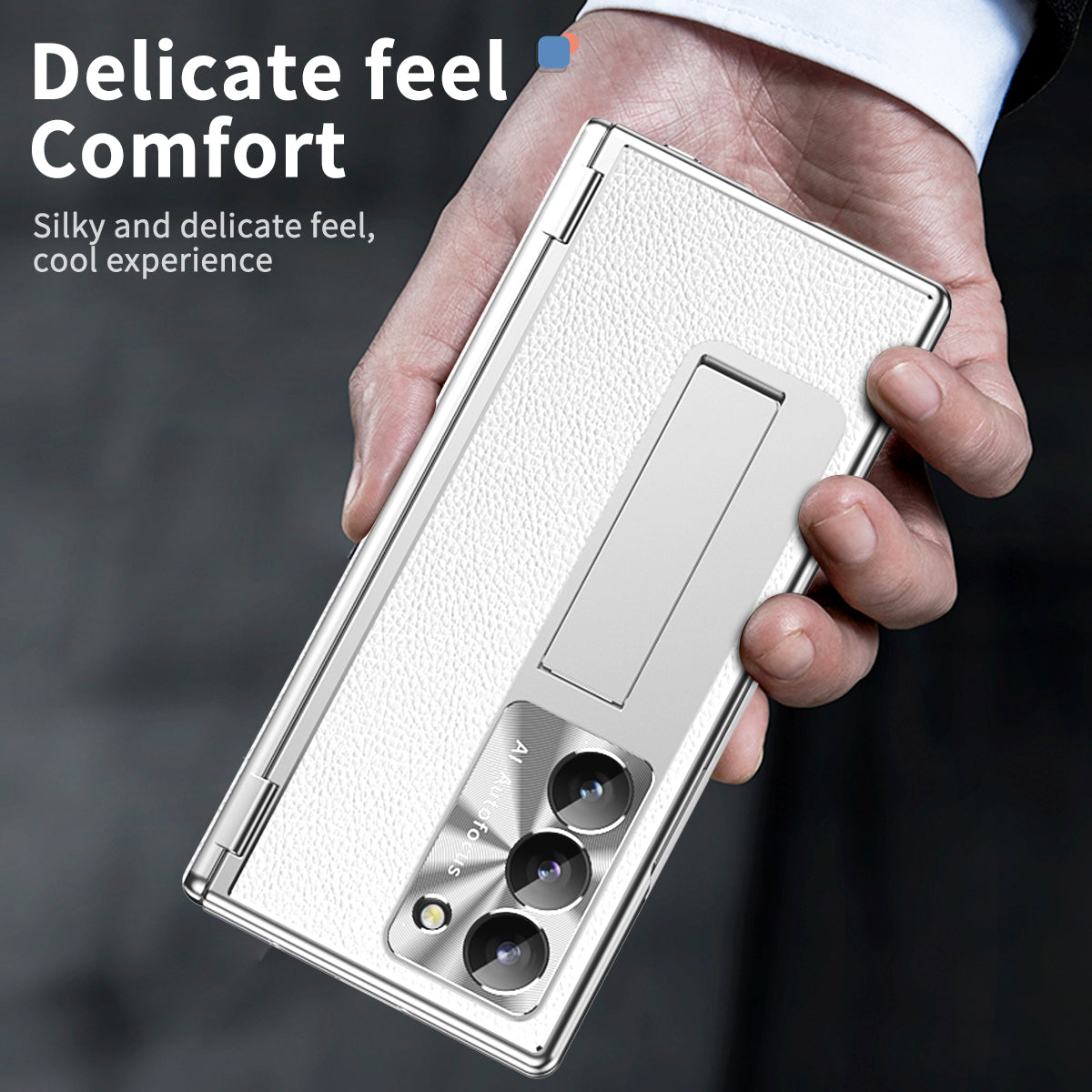 For Samsung Galaxy Z Fold6 5G PU Leather+Aluminum Alloy Kickstand Cover Folding Phone Case with Pen / Pen Slot - Silver