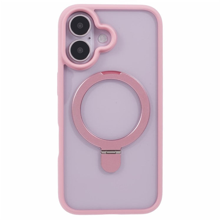 For iPhone 16 Plus Case Ring Holder Kickstand PC+TPU Clear Back Phone Cover - Pink