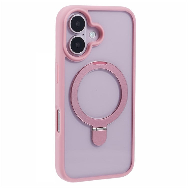 For iPhone 16 Plus Case Ring Holder Kickstand PC+TPU Clear Back Phone Cover - Pink