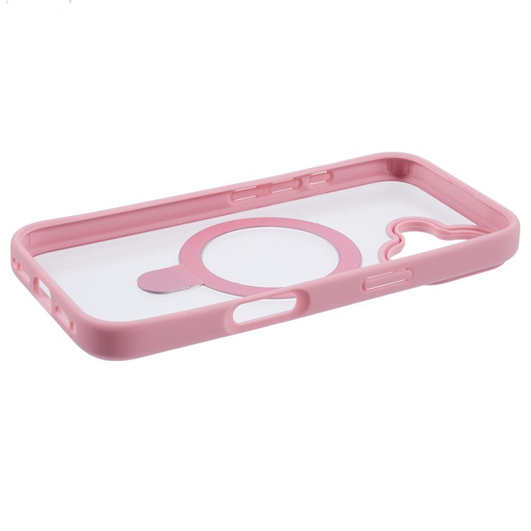 For iPhone 16 Plus Case Ring Holder Kickstand PC+TPU Clear Back Phone Cover - Pink