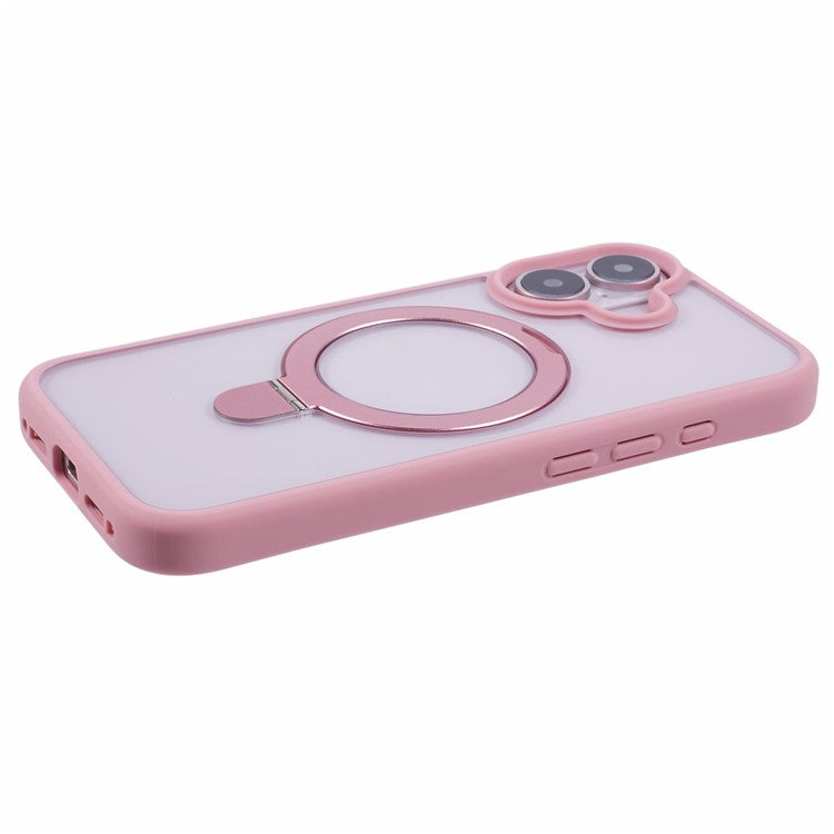 For iPhone 16 Plus Case Ring Holder Kickstand PC+TPU Clear Back Phone Cover - Pink