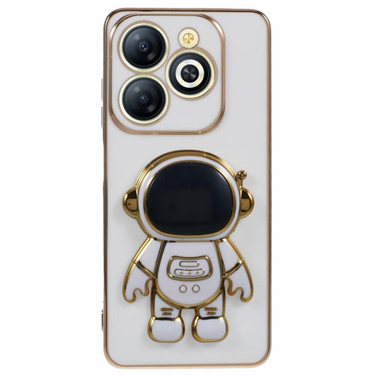 For Infinix Smart 8 4G / Hot 40i / TECNO Spark Go 2024 4G / Spark 20 Case TPU Phone Cover Cartoon Astronaut Kickstand - White
