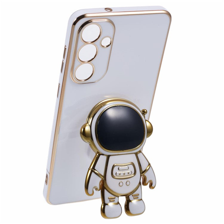 For Samsung Galaxy M55 5G / C55 5G / F55 5G Case with Astronaut Kicstand Electroplating TPU Phone Cover - White