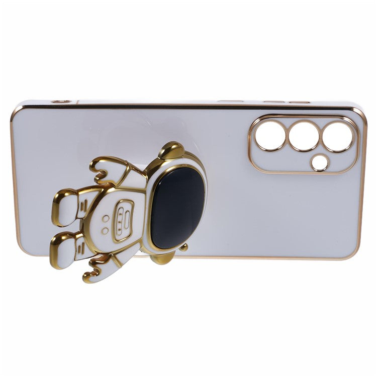 For Samsung Galaxy M55 5G / C55 5G / F55 5G Case with Astronaut Kicstand Electroplating TPU Phone Cover - White