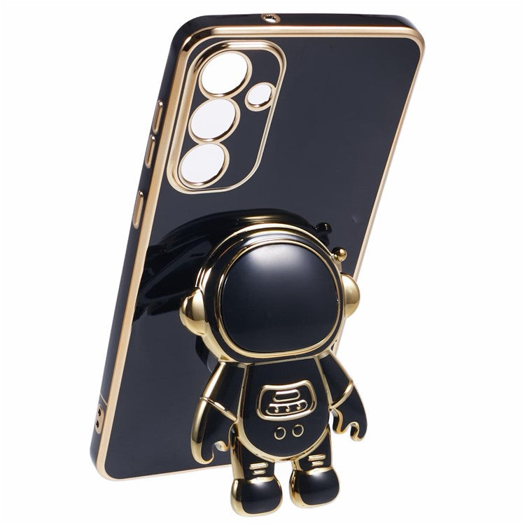 For Samsung Galaxy M55 5G / C55 5G / F55 5G Case with Astronaut Kicstand Electroplating TPU Phone Cover - Black