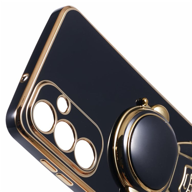 For Samsung Galaxy M55 5G / C55 5G / F55 5G Case with Astronaut Kicstand Electroplating TPU Phone Cover - Black