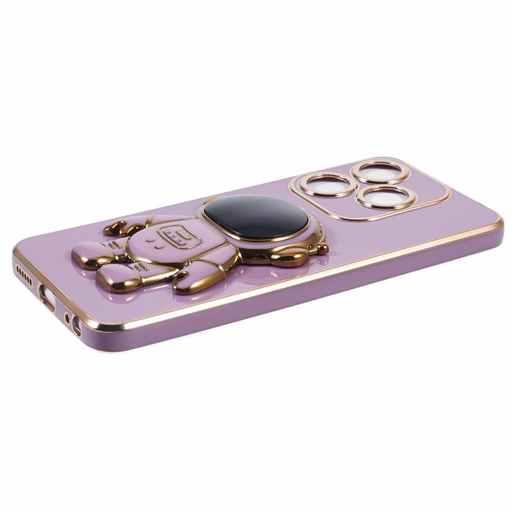 For TECNO Spark 10C 4G / Spark 10 4G Case Electroplating Edge TPU Phone Cover Astronaut Folding Bracket - Purple
