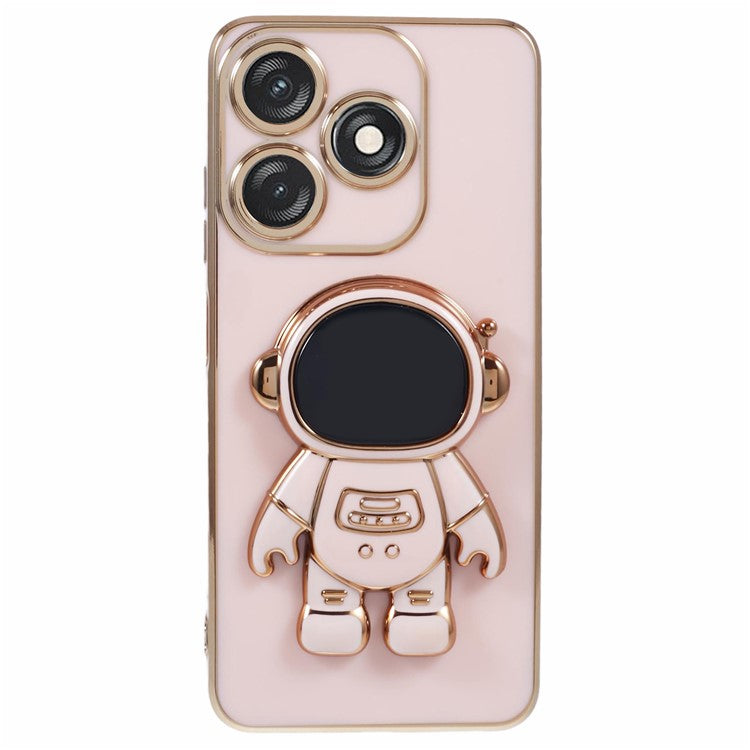 For TECNO Spark 10C 4G / Spark 10 4G Case Electroplating Edge TPU Phone Cover Astronaut Folding Bracket - Pink
