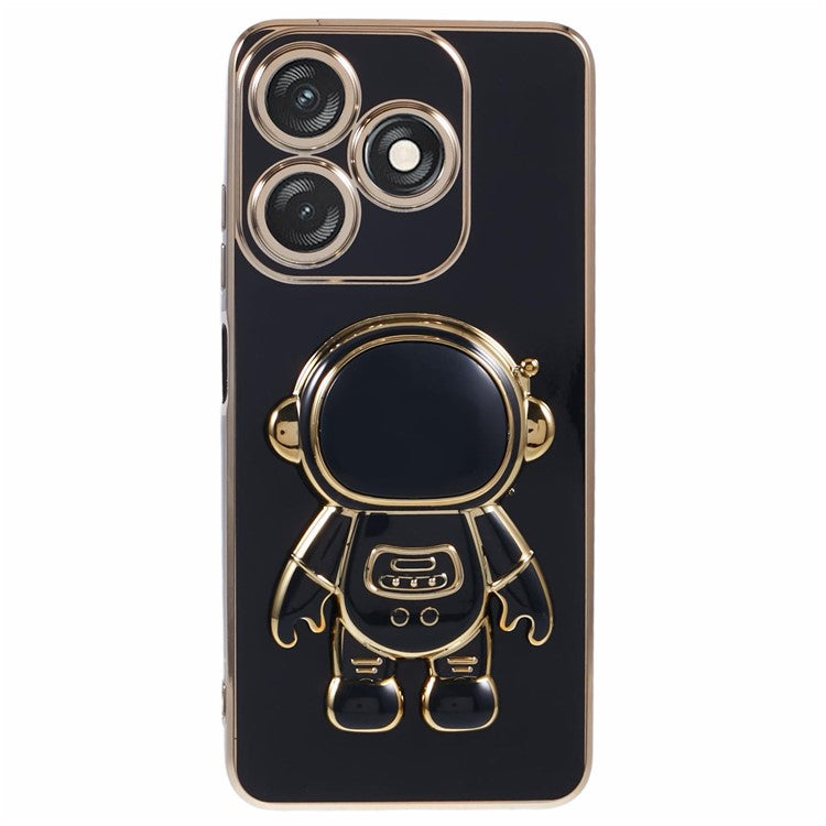For TECNO Spark 10C 4G / Spark 10 4G Case Electroplating Edge TPU Phone Cover Astronaut Folding Bracket - Black