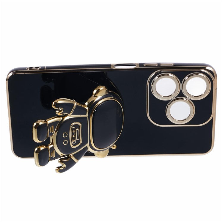 For TECNO Spark 10C 4G / Spark 10 4G Case Electroplating Edge TPU Phone Cover Astronaut Folding Bracket - Black