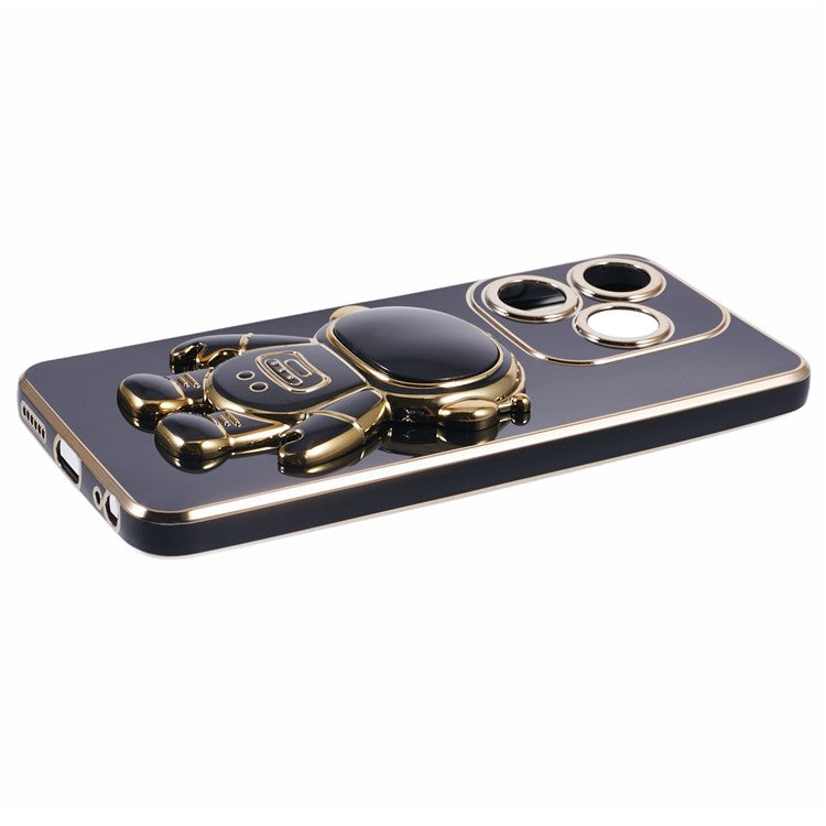 For TECNO Spark 10C 4G / Spark 10 4G Case Electroplating Edge TPU Phone Cover Astronaut Folding Bracket - Black