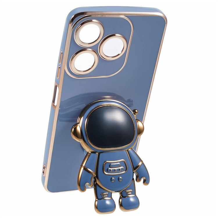 For TECNO Spark 10C 4G / Spark 10 4G Case Electroplating Edge TPU Phone Cover Astronaut Folding Bracket - Blue