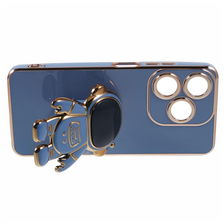 For TECNO Spark 10C 4G / Spark 10 4G Case Electroplating Edge TPU Phone Cover Astronaut Folding Bracket - Blue