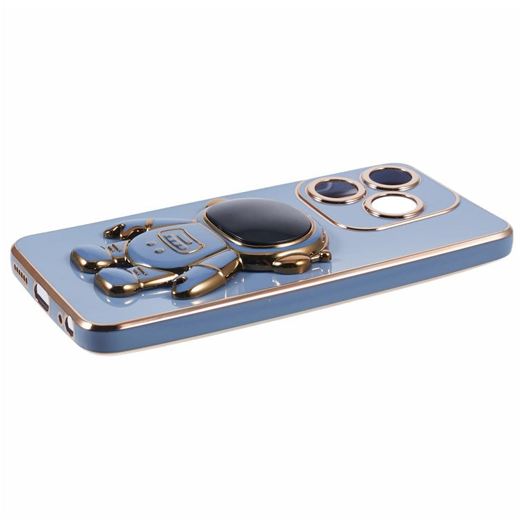 For TECNO Spark 10C 4G / Spark 10 4G Case Electroplating Edge TPU Phone Cover Astronaut Folding Bracket - Blue