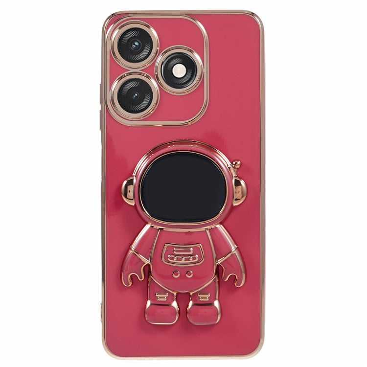 For TECNO Spark 10C 4G / Spark 10 4G Case Electroplating Edge TPU Phone Cover Astronaut Folding Bracket - Red
