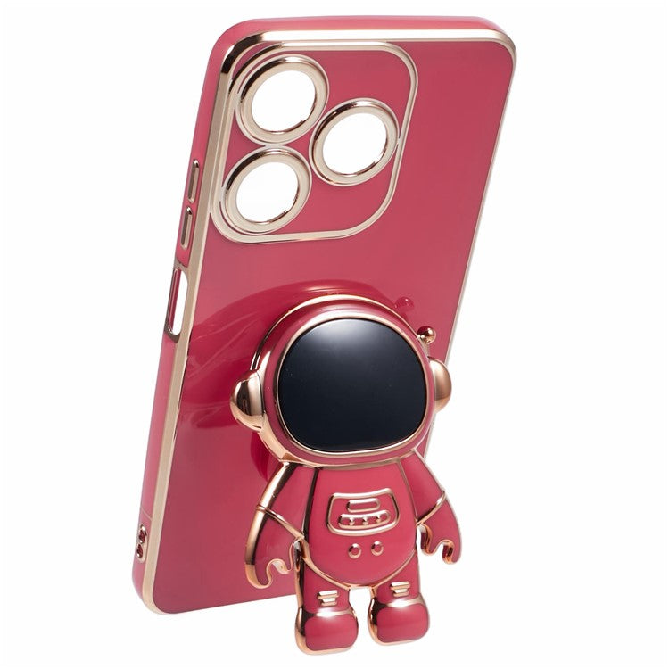 For TECNO Spark 10C 4G / Spark 10 4G Case Electroplating Edge TPU Phone Cover Astronaut Folding Bracket - Red