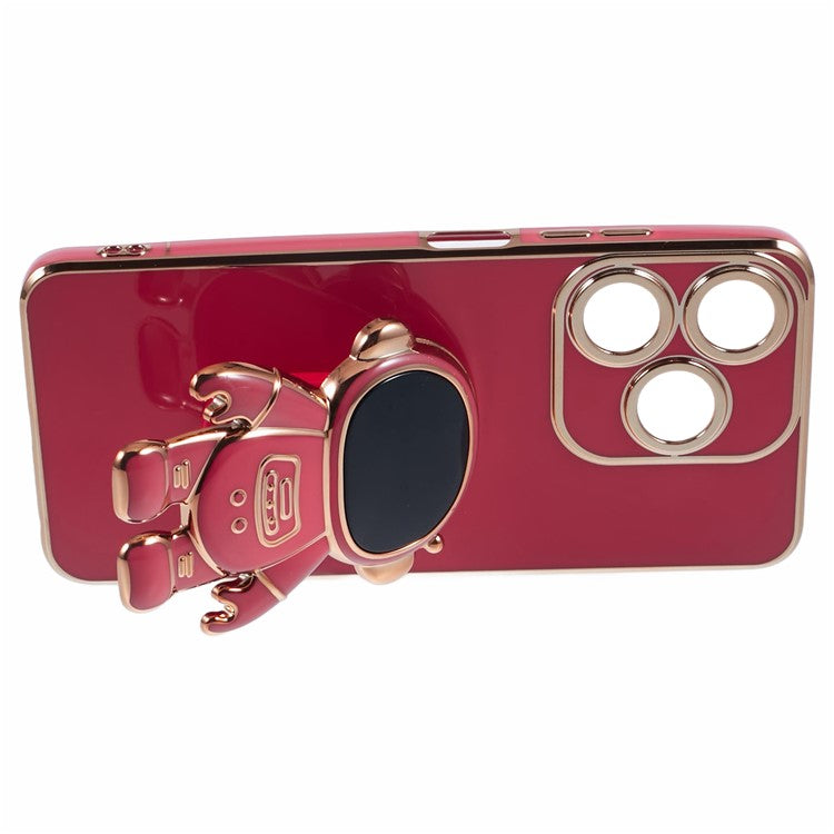 For TECNO Spark 10C 4G / Spark 10 4G Case Electroplating Edge TPU Phone Cover Astronaut Folding Bracket - Red