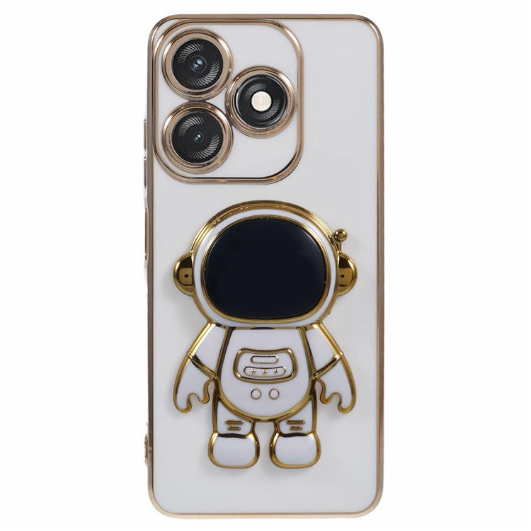 For TECNO Spark 10C 4G / Spark 10 4G Case Electroplating Edge TPU Phone Cover Astronaut Folding Bracket - White