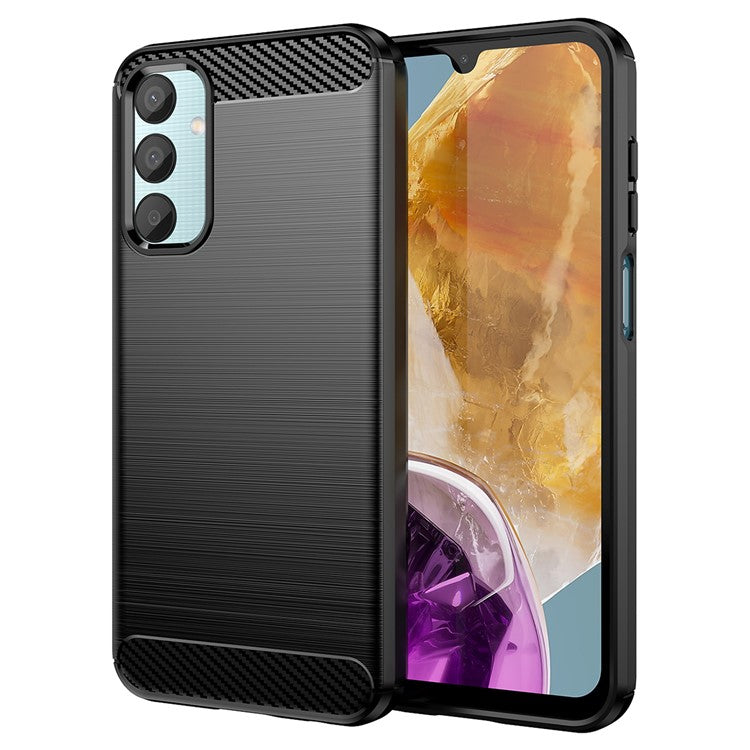 For Samsung Galaxy M15 5G / F15 5G Brushed Case Carbon Fiber Texture TPU Phone Cover - Black