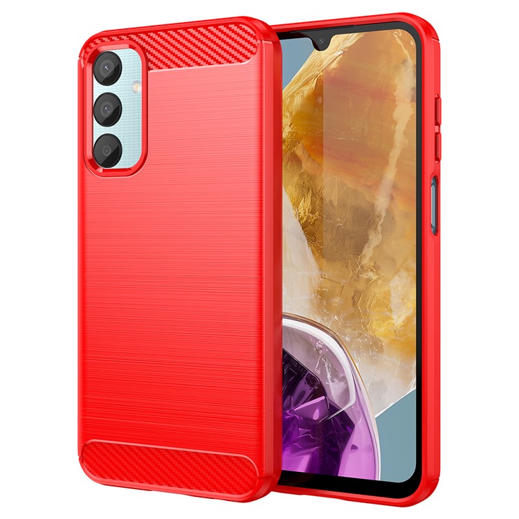 For Samsung Galaxy M15 5G / F15 5G Brushed Case Carbon Fiber Texture TPU Phone Cover - Red