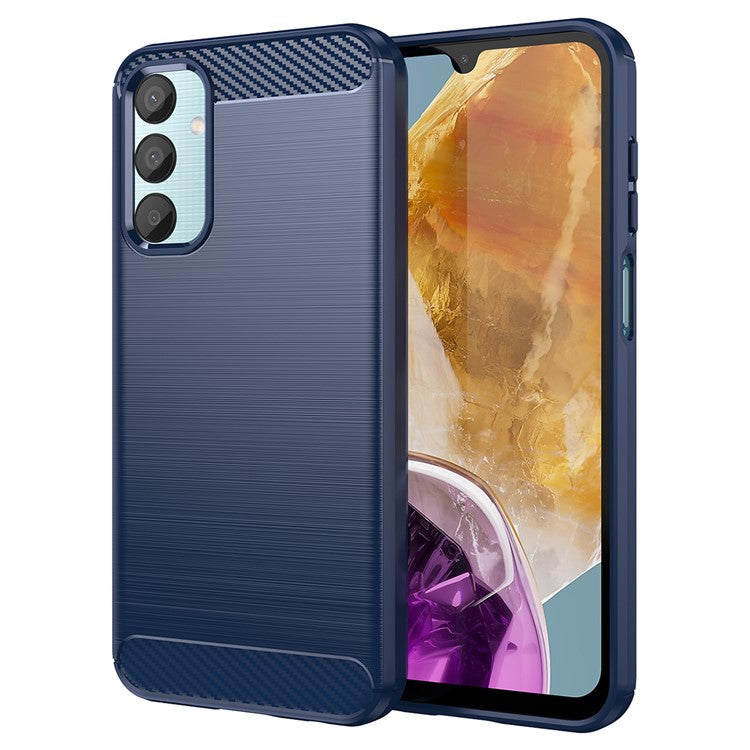 For Samsung Galaxy M15 5G / F15 5G Brushed Case Carbon Fiber Texture TPU Phone Cover - Blue