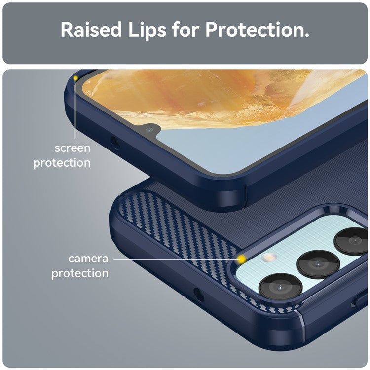 For Samsung Galaxy M15 5G / F15 5G Brushed Case Carbon Fiber Texture TPU Phone Cover - Blue