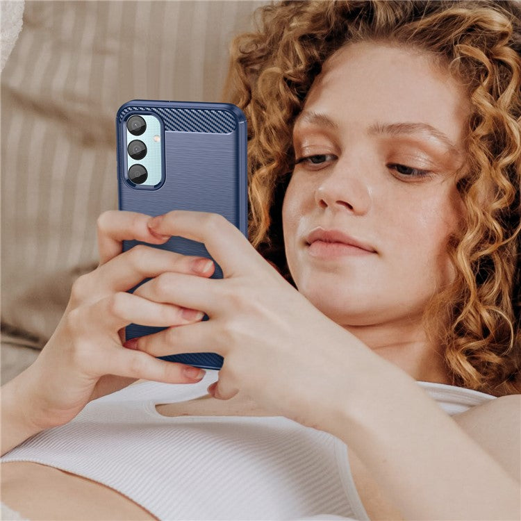 For Samsung Galaxy M15 5G / F15 5G Brushed Case Carbon Fiber Texture TPU Phone Cover - Blue