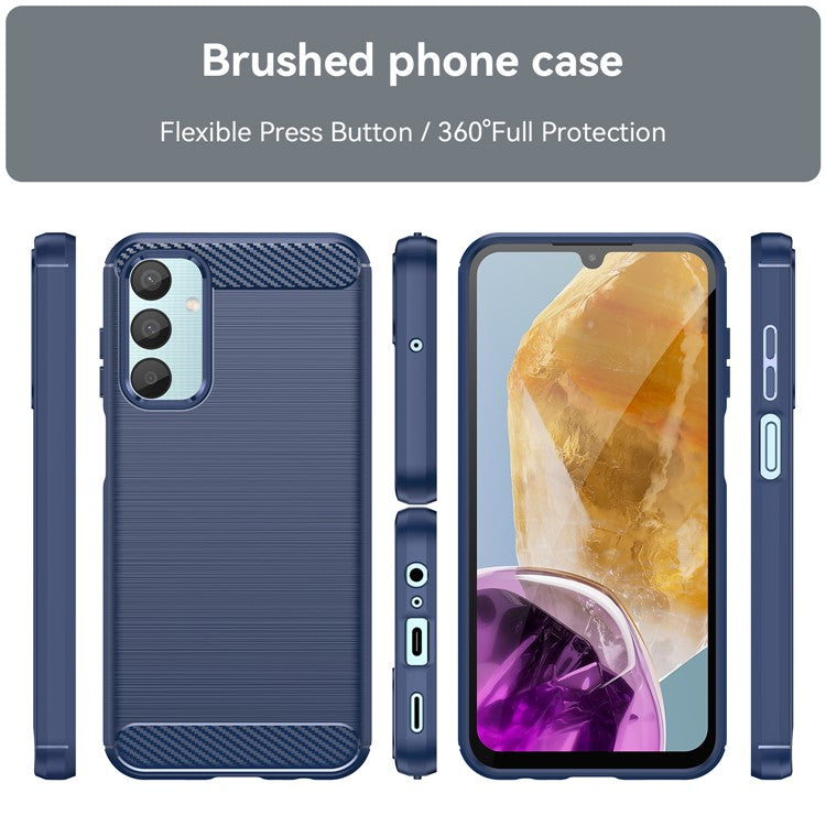 For Samsung Galaxy M15 5G / F15 5G Brushed Case Carbon Fiber Texture TPU Phone Cover - Blue