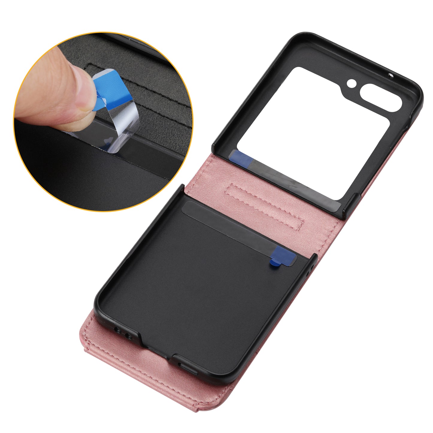 For Samsung Galaxy Z Flip6 5G Case Calf Texture PU Leather Phone Cover with Shoulder Strap - Rose Gold