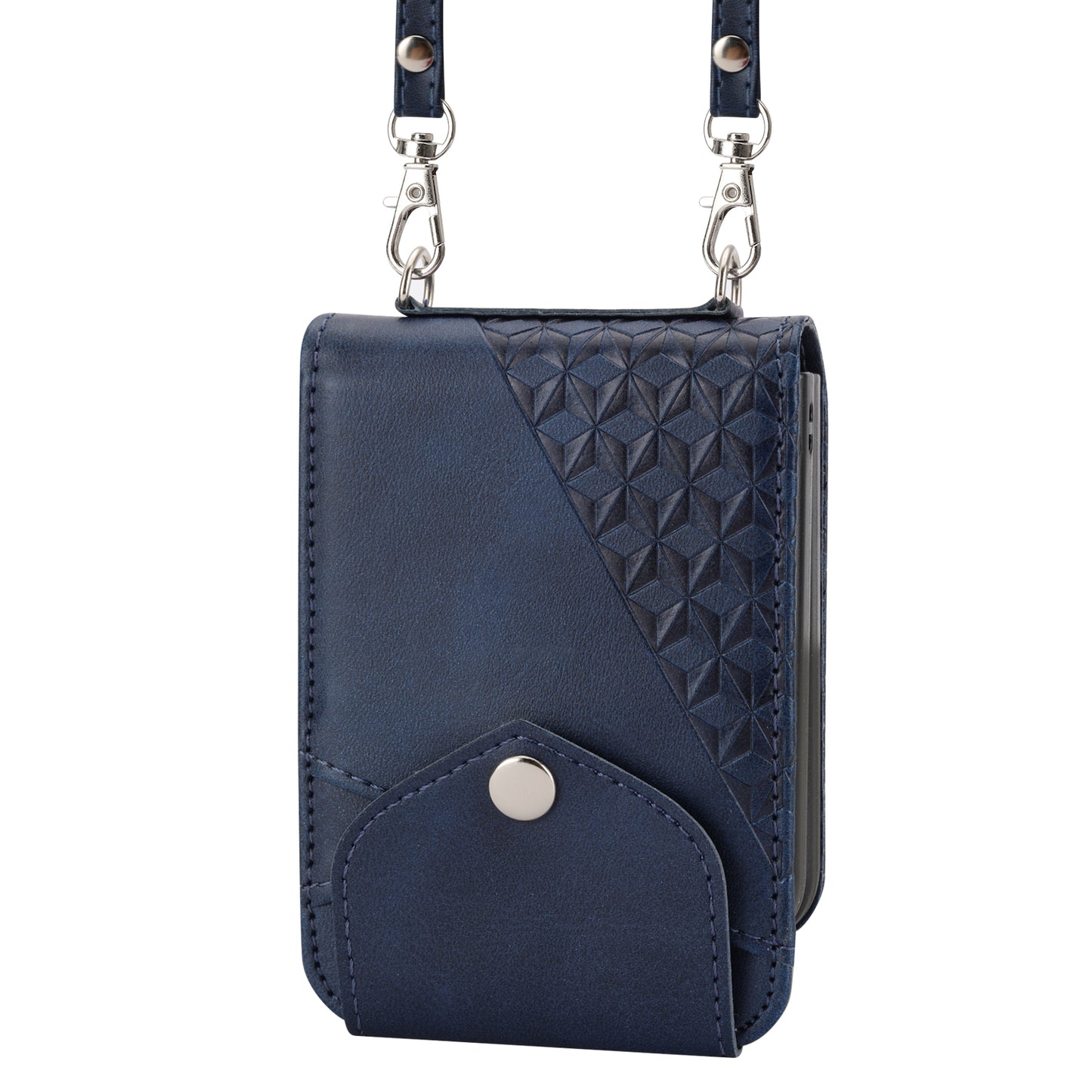 For Samsung Galaxy Z Flip6 5G Case Calf Texture PU Leather Phone Cover with Shoulder Strap - Blue