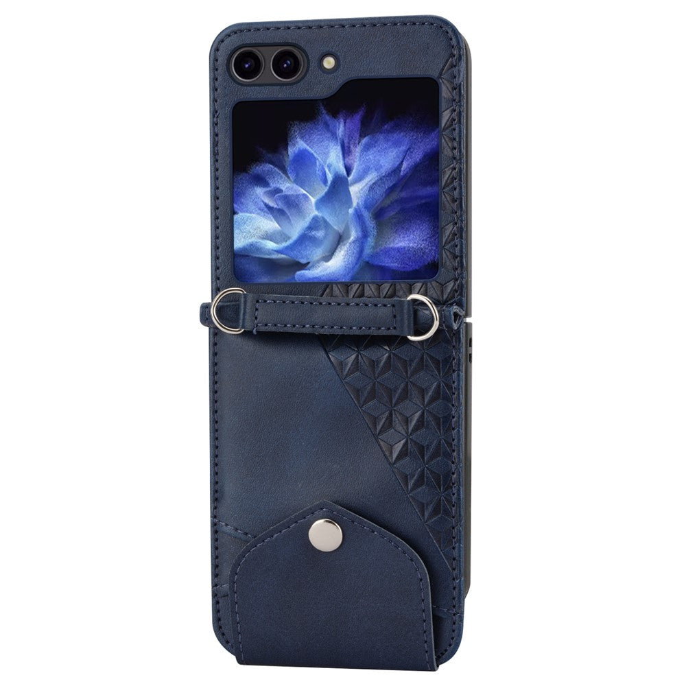 For Samsung Galaxy Z Flip7 FE 5G / Z Flip6 5G Case Calf Texture PU Leather Phone Cover with Shoulder Strap - Blue