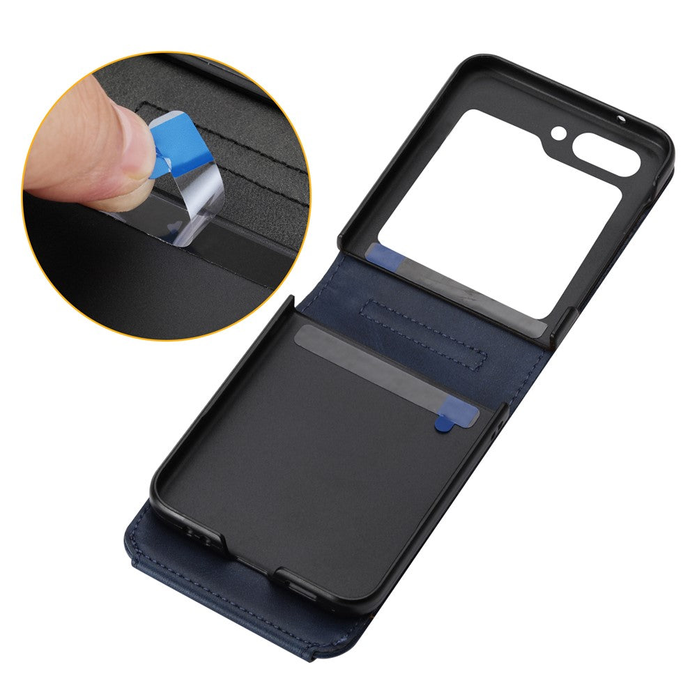 For Samsung Galaxy Z Flip7 FE 5G / Z Flip6 5G Case Calf Texture PU Leather Phone Cover with Shoulder Strap - Blue