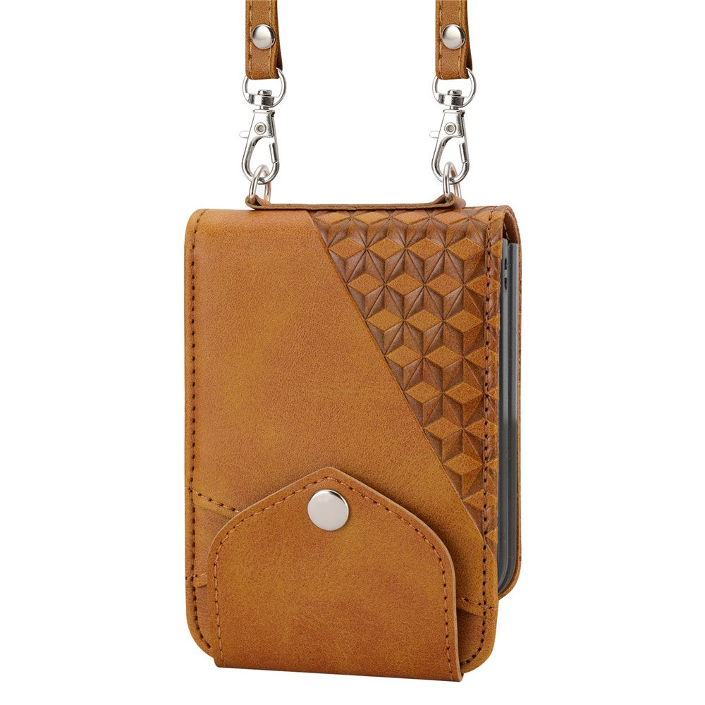 For Samsung Galaxy Z Flip7 FE 5G / Z Flip6 5G Case Calf Texture PU Leather Phone Cover with Shoulder Strap - Yellow