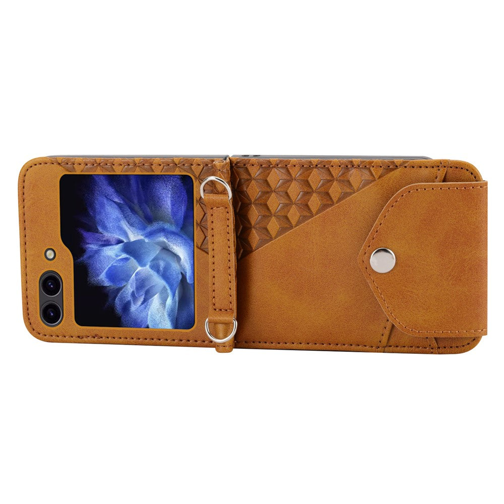 For Samsung Galaxy Z Flip7 FE 5G / Z Flip6 5G Case Calf Texture PU Leather Phone Cover with Shoulder Strap - Yellow