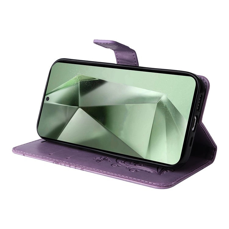KT Imprinting Flower Series-2 For Samsung Galaxy S24 FE Case PU Leather Butterfly Phone Cover - Purple