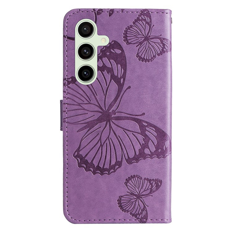 KT Imprinting Flower Series-2 For Samsung Galaxy S24 FE Case PU Leather Butterfly Phone Cover - Purple