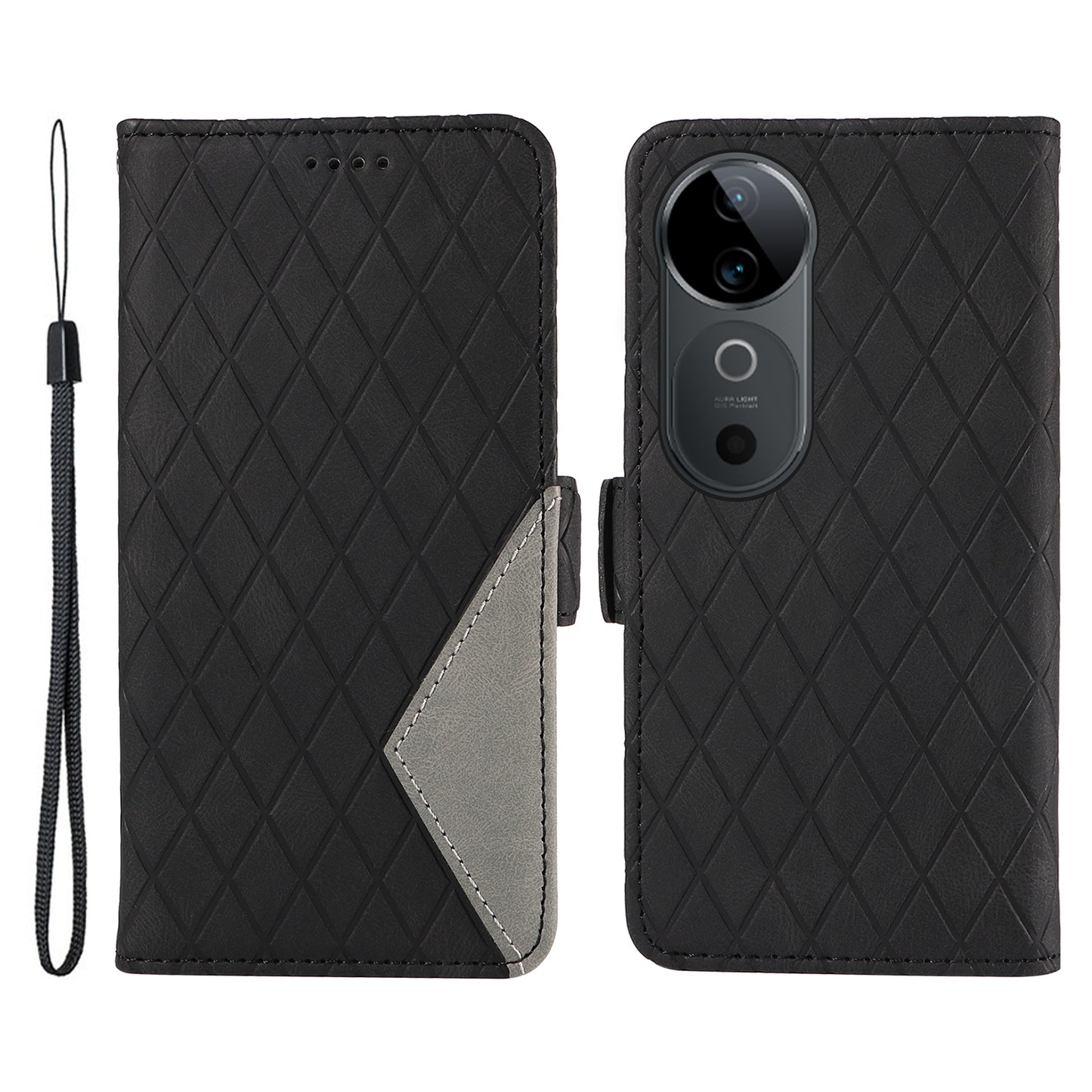 For vivo S19 5G / V40 5G Case Rhombus Splicing Leather Phone Cover - Black