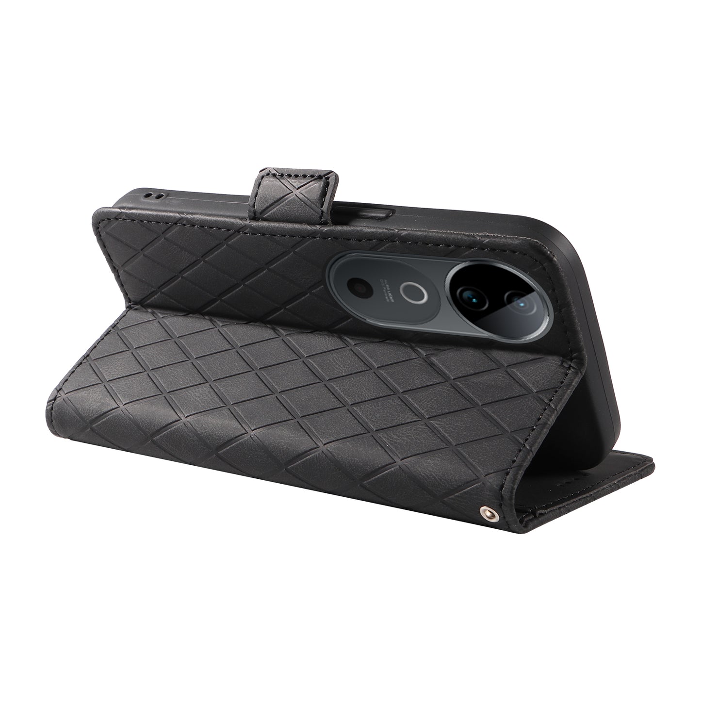 For vivo S19 5G / V40 5G Case Rhombus Splicing Leather Phone Cover - Black